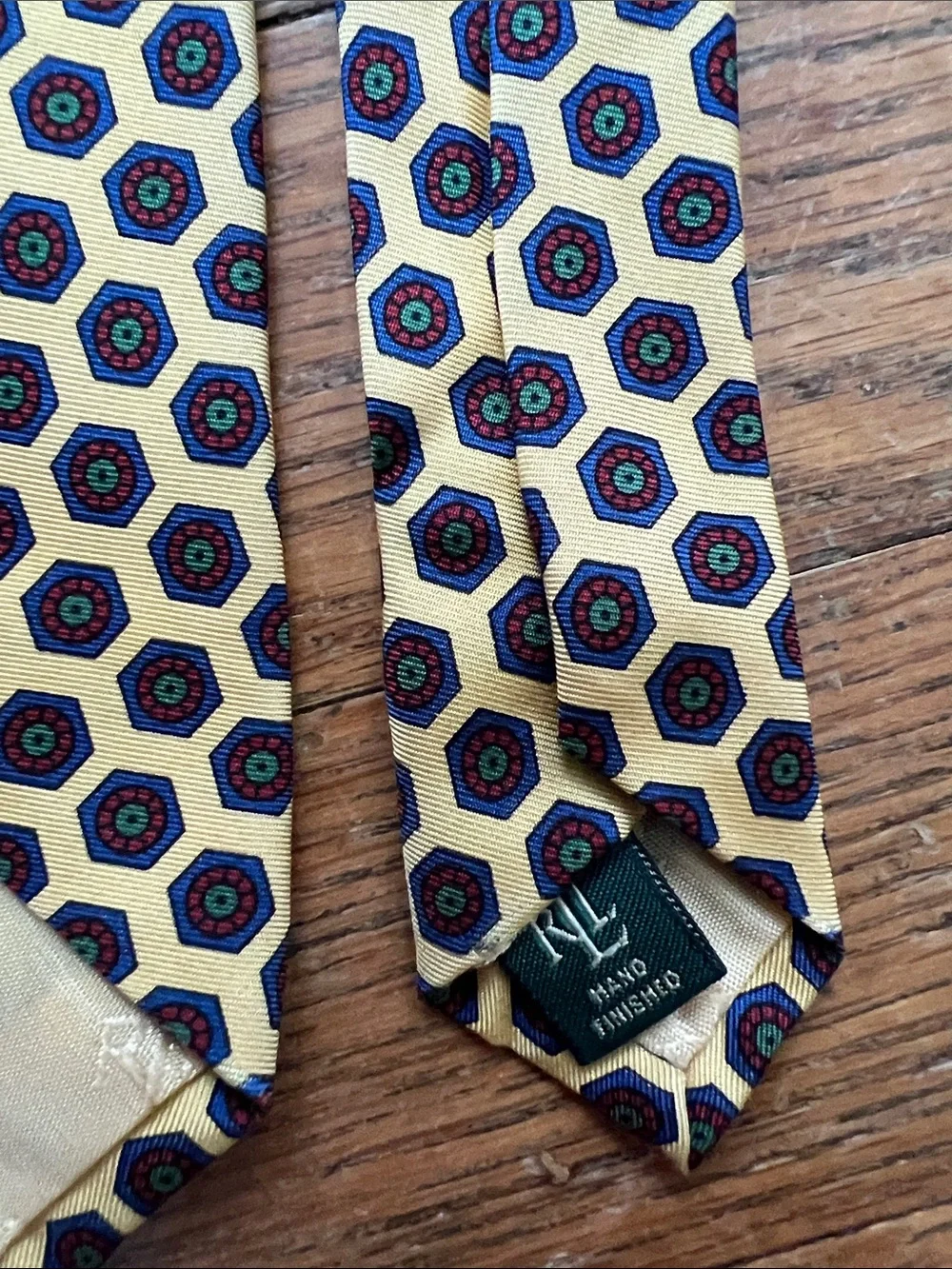 Lauren Ralph Lauren Yellow and Navy Honeycomb Silk Tie